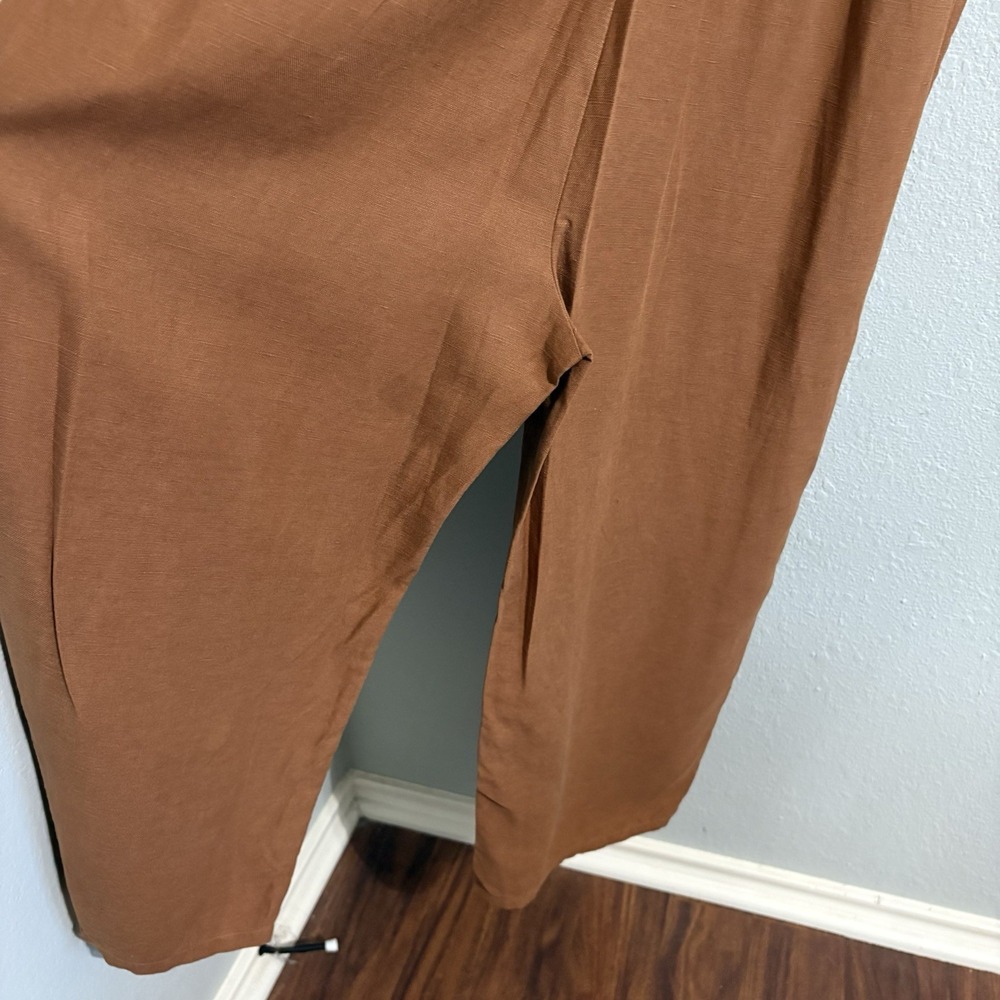Eileen Fisher Organic Linen Lyocell Cropped Wide Leg Jumpsuit L Rust Brown Boho - Picture 9 of 16